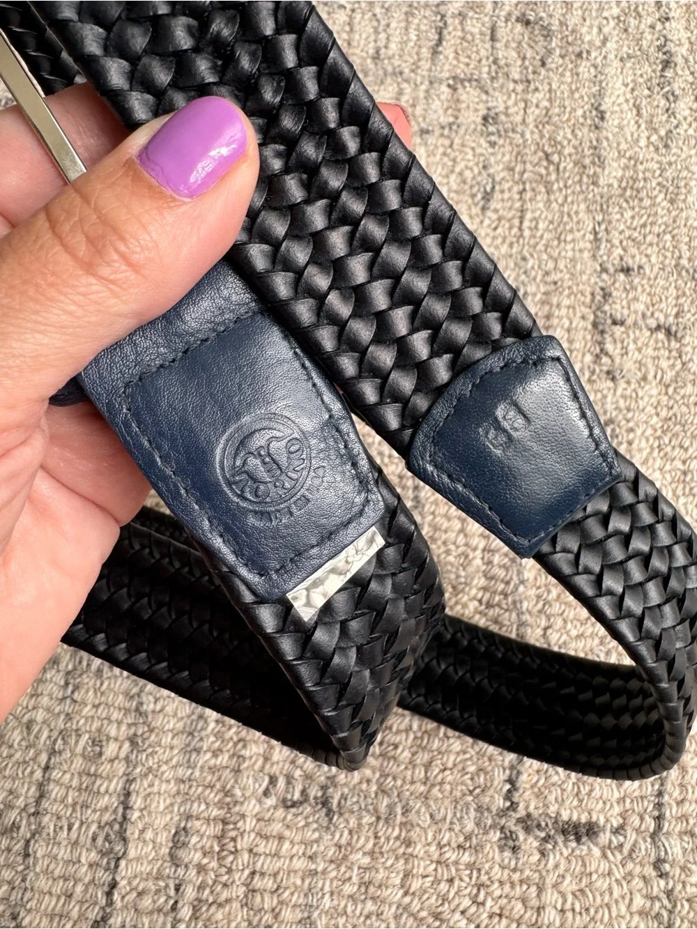 Torino Italian Woven Stretch Leather Navy Belt 38